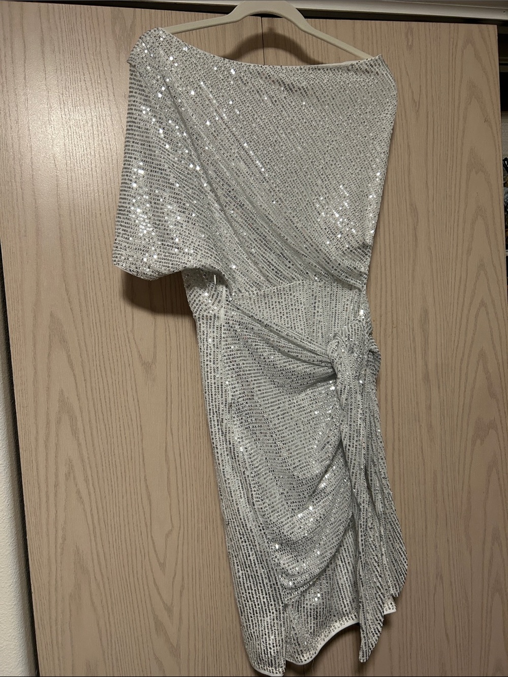 Grace Karin Silver Sequin One-Shoulder Knot Dress